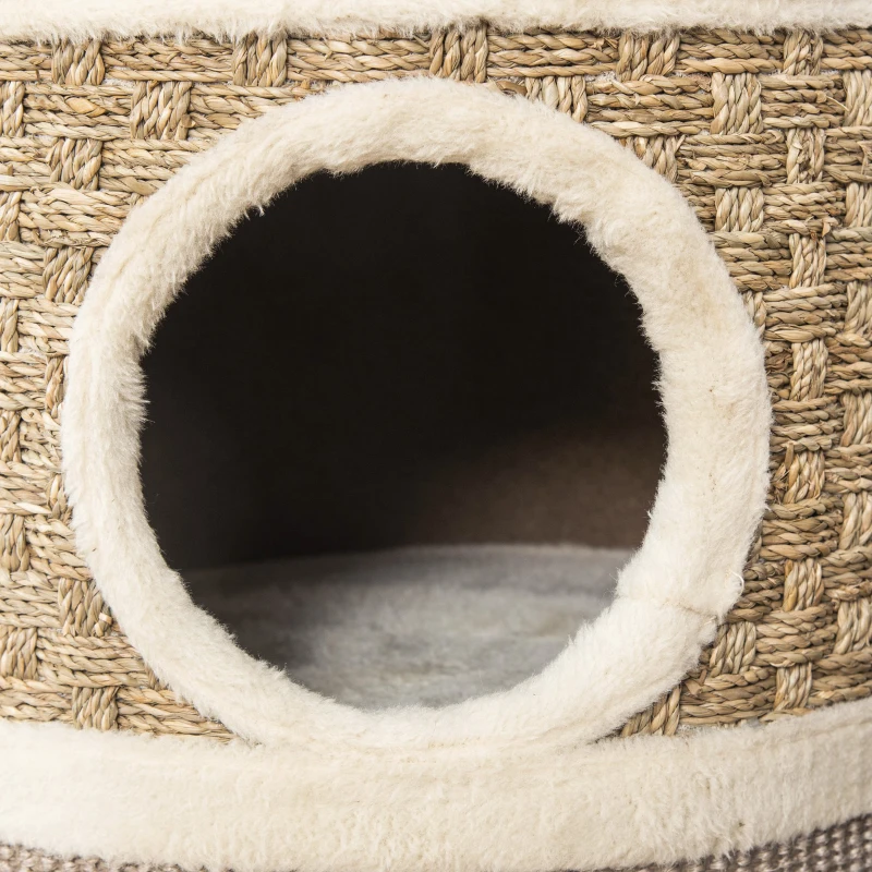 PawHut Cat Scratching Barrel Kitten Tree Tower for Indoor Cats Pet Furniture Climbing Frame Covered with Sisal and Seaweed Rope Cozy Platform Soft Plush