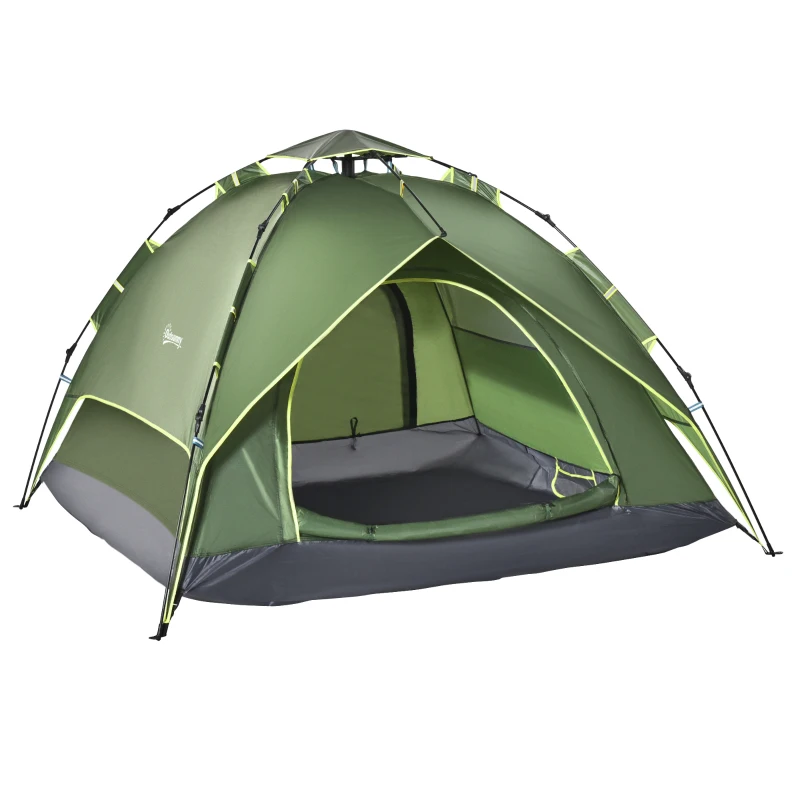 Outsunny 3 Man Camping Tent Automatic Pop Up Tent Portable Double Layer for Festival Hiking Family Travel Shelter