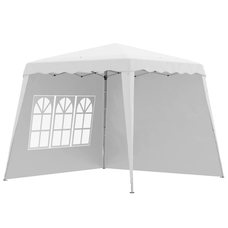 Outsunny Pavilion pliabil cu 2 laterale, Stalpi oblici si geanta de transport, cort de evenimente inaltime reglabila UV50+, cort de gradina, curte, acoperis 2,4 x 2,4 m / baza 2,9 x 2,9 m, alb