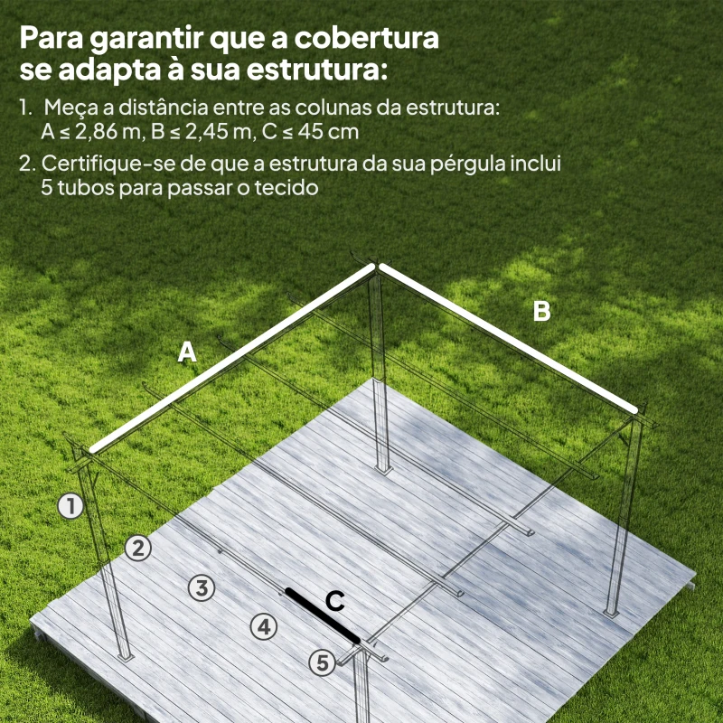 Outsunny Cobertura para Pérgola Retrátil 286x245 cm Teto de Substituição para Pérgola com Proteção UV30+ para Pérgola de 3x2,15 cm Cinza
