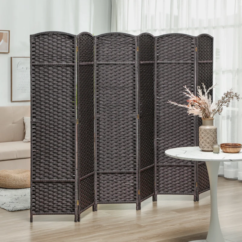 HOMCOM 6-piece room divider, Foldable privacy screen, Privacy panel for living room, bedroom, home office, Brown