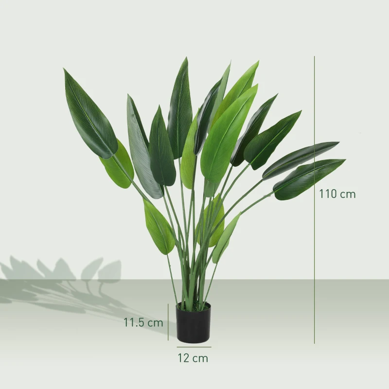 HOMCOM Artificial Plant, artificial plant, cement pot, 18 leaves, plastic, green