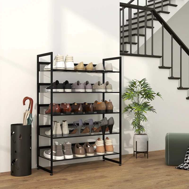 HOMCOM Shoe rack, shoe shelf, shoe stand, 5 shelves, 72 cm x 30 cm x 102 cm, black