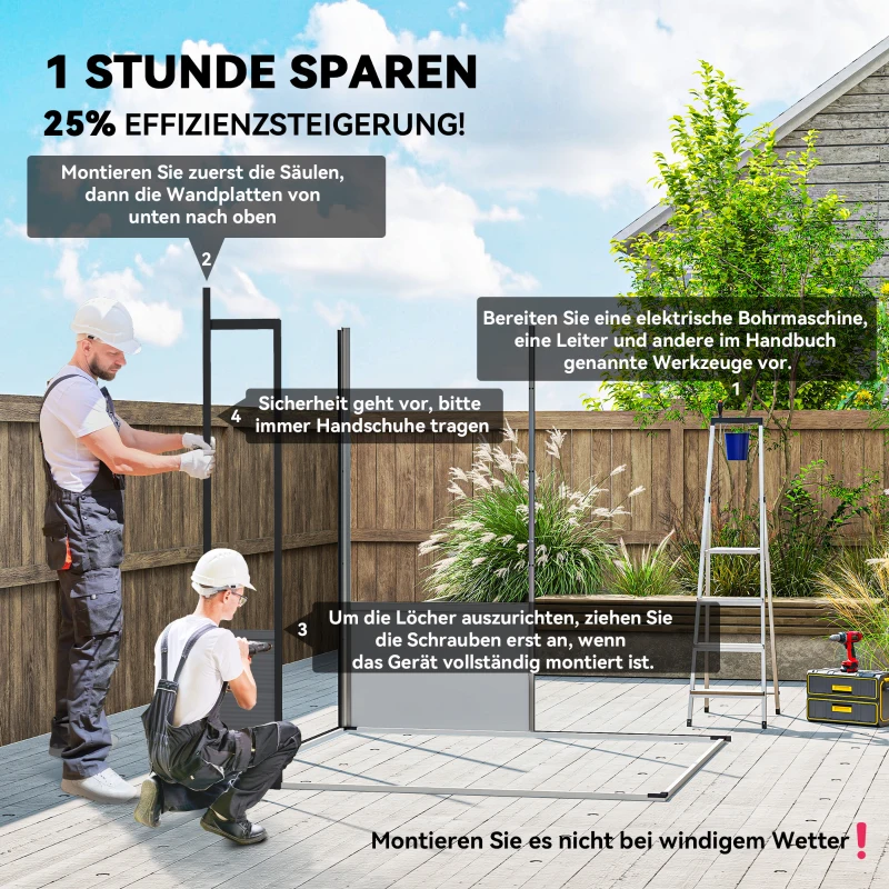 Outsunny 1,9 x 1,9 m Gartenschuppen, Werkzeugschuppen aus Kunststoff , verschließbare Türen, 2 Lüftungsöffnungen, Hellgrau(m-4)