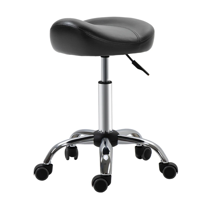 HOMCOM Salon Stool with Saddle Seat, Height-Adjustable, Faux Leather, 48x48x54-69cm, Black
