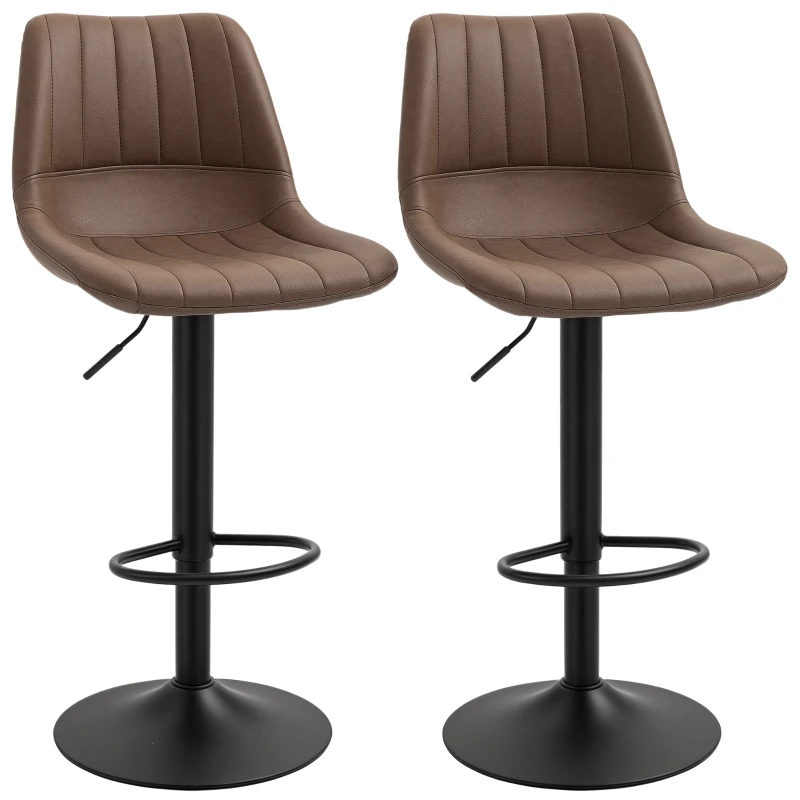 HOMCOM Retro-style 2-Pack Bar Stools with Footrest, Height-Adjustable, 43 cm x 49.5 cm x 111 cm