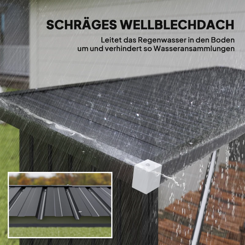 Outsunny Brennholzschuppen, Feuerholzunterstand, Stahl, erhöhter Boden, Schrägdach, 213 x 66,5 x 150 cm, Dunkelgrau(m-6)
