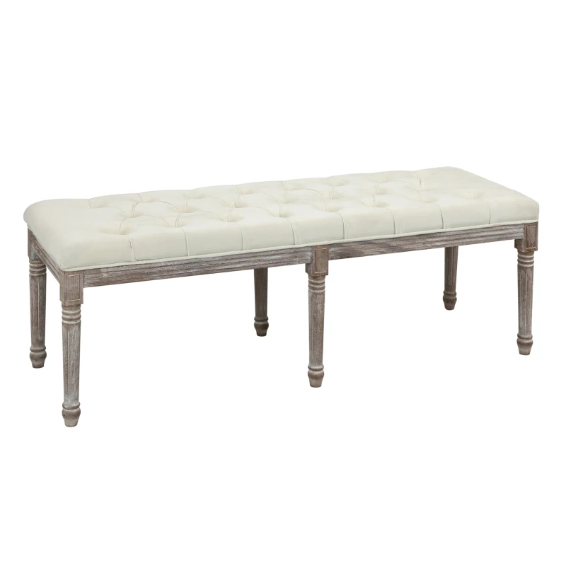 HOMCOM Vintage Velvet Upholstered Bench with Buttons - Beige