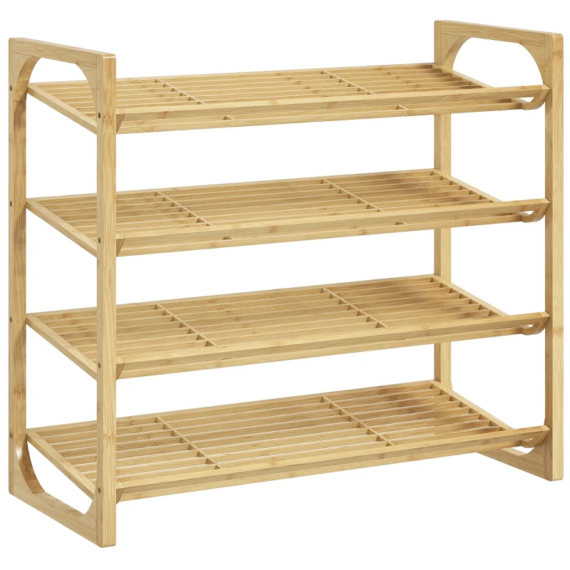 HOMCOM Bamboo Shoe Rack, 15.5 cm Shelf Height, Ventilated Slat Design, 76 x 33 x 67 cm, Natural Wood Effect