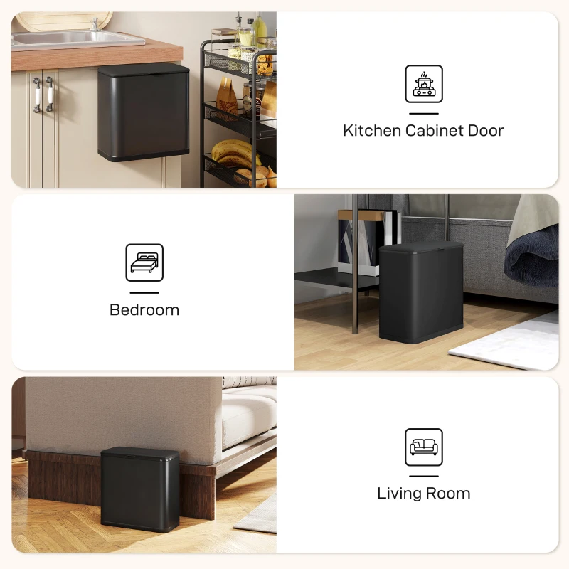 HOMCOM Cubo de basura 8 L, colocación independiente o colgado, acero inoxidable, negro