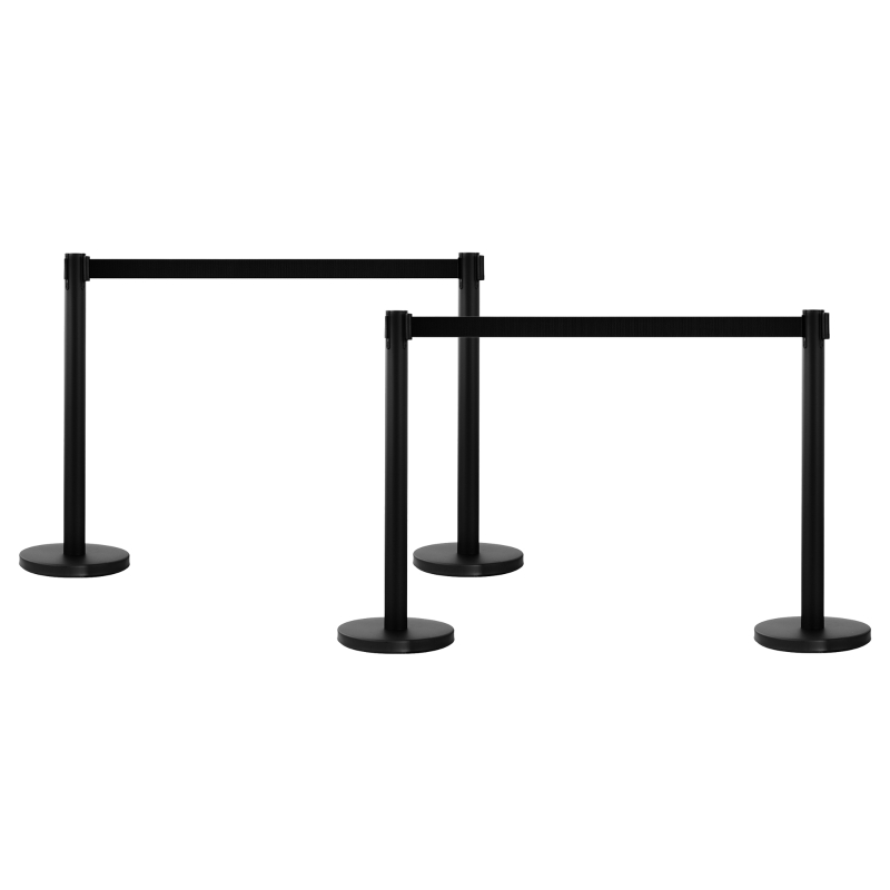 Outsunny Set 2 Colonnine Segnapercorso in Acciaio con Nastro Nero Allungabile, 200x32x90cm