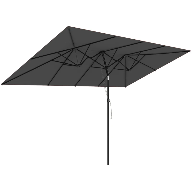 Outsunny Ombrellone Doppio Inclinabile e Regolabile con Cordicella, in Poliestere e Metallo, 150x295x170-214 cm, Grigio