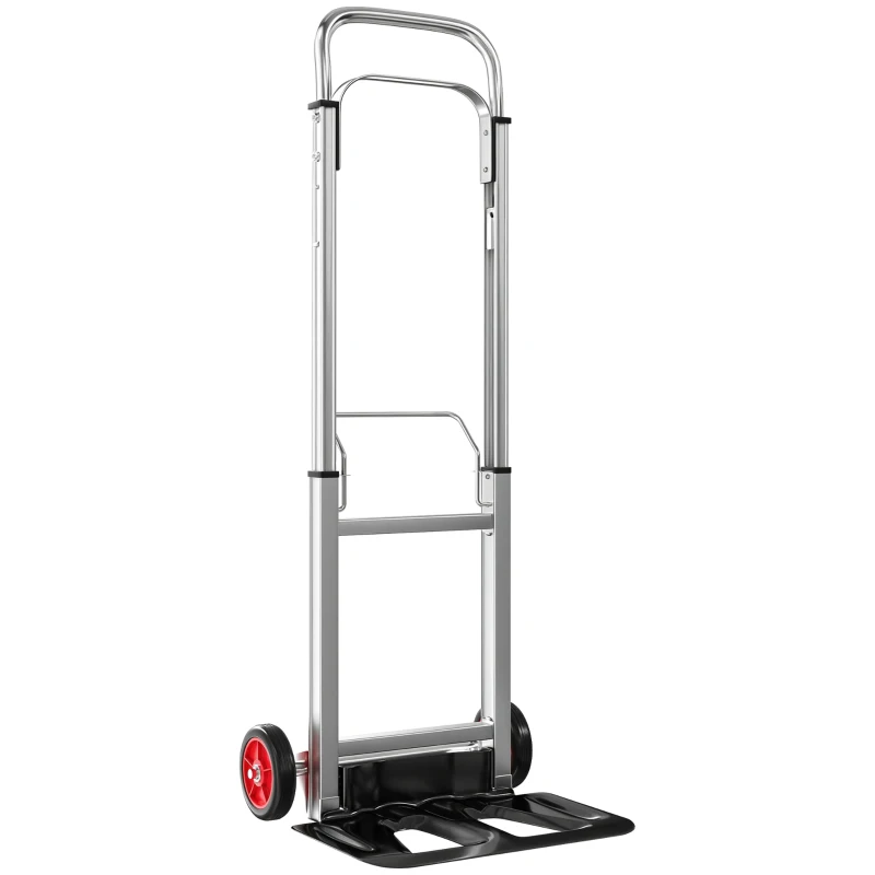 HOMCOM Carretilla de Mano Plegable de Aluminio Carga 90 kg con Ruedas Mango Telescópico Ajustable 40x41x108 cm Plata y Negro