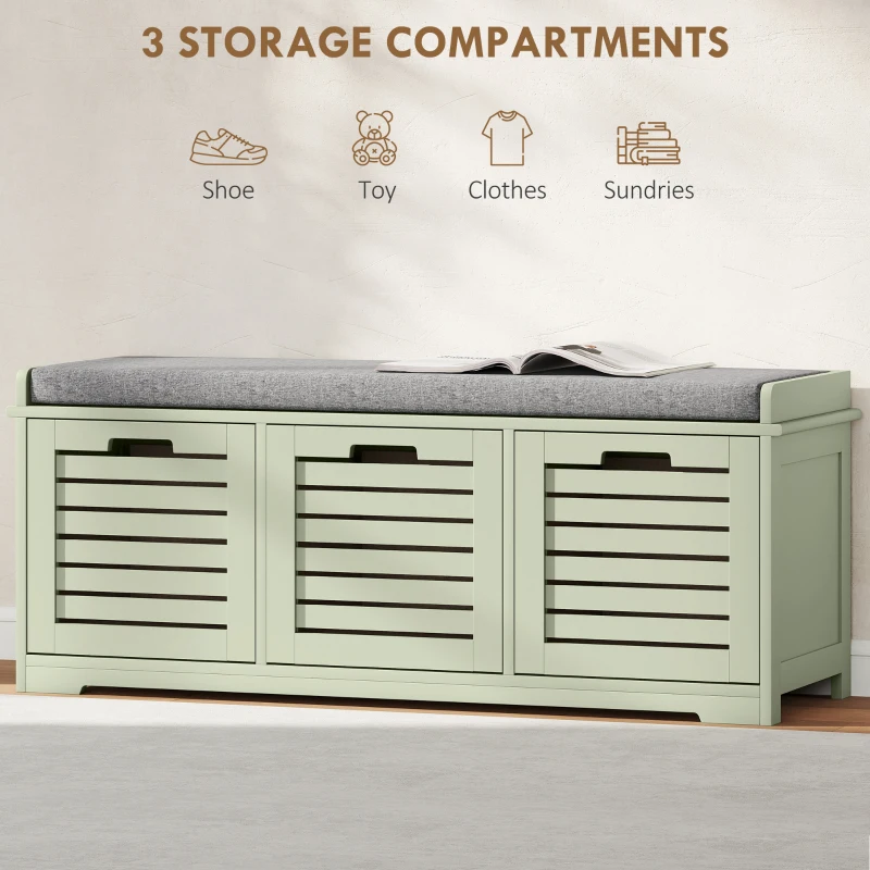 HOMCOM 3-Drawer Shoe Storage Bench - Green