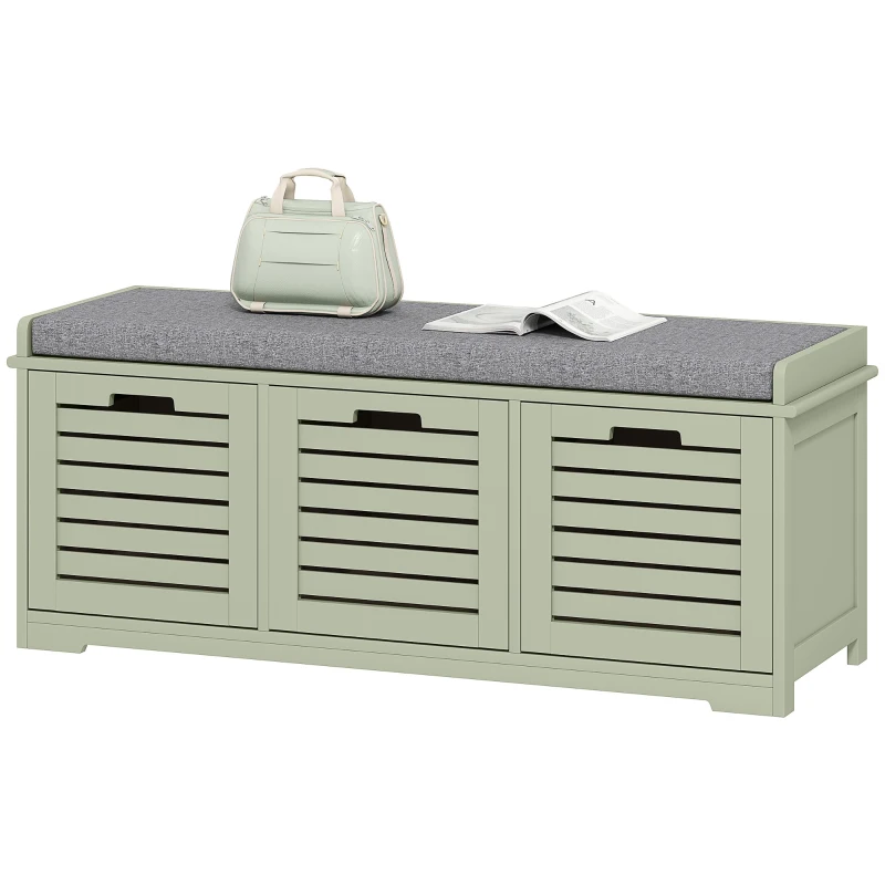HOMCOM 3-Drawer Shoe Storage Bench - Green