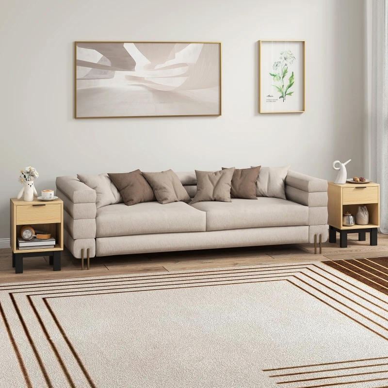 HOMCOM Set di 2 Comodini Moderni con Cassetto e Mensola Aperta 35x26x50 cm Rovere