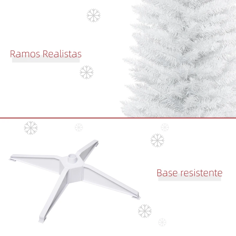 HOMCOM Árvore de Natal Artificial 210 cm Ignífugo com 199 Ramos de PVC Decoração de Natal para Interiores Branco
