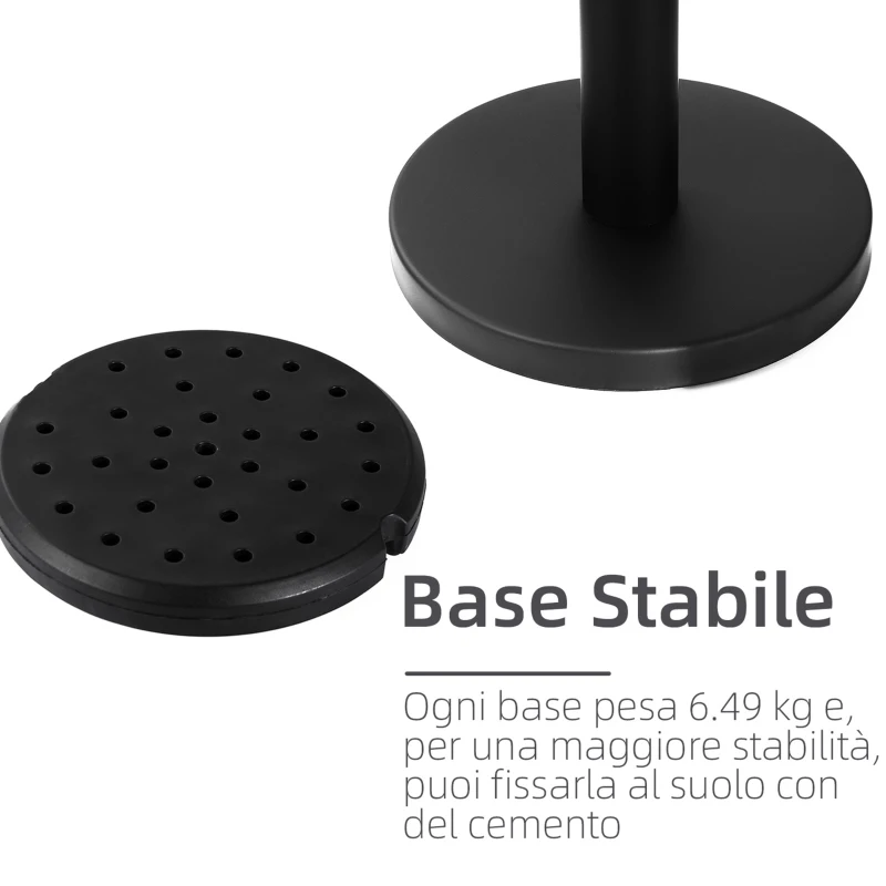 Outsunny Set 2 Colonnine Segnapercorso in Acciaio con Nastro Nero Allungabile, 200x32x90cm