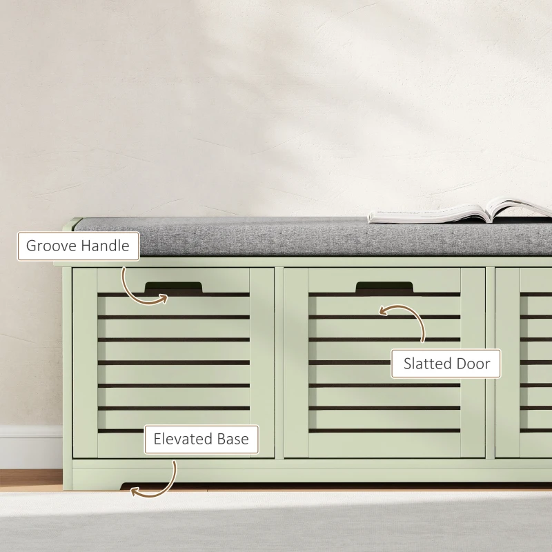 HOMCOM 3-Drawer Shoe Storage Bench - Green