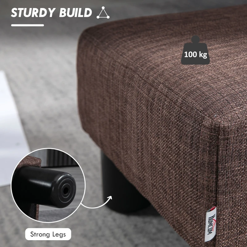 HOMCOM Linen Fabric Footstool Ottoman Cube w/ 4 Plastic Legs Dark Brown(m-5)