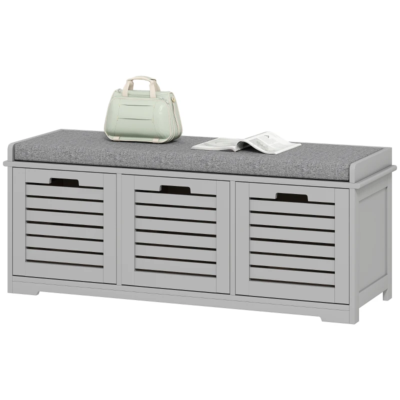 HOMCOM 3-Drawer Shoe Storage Bench - Grey