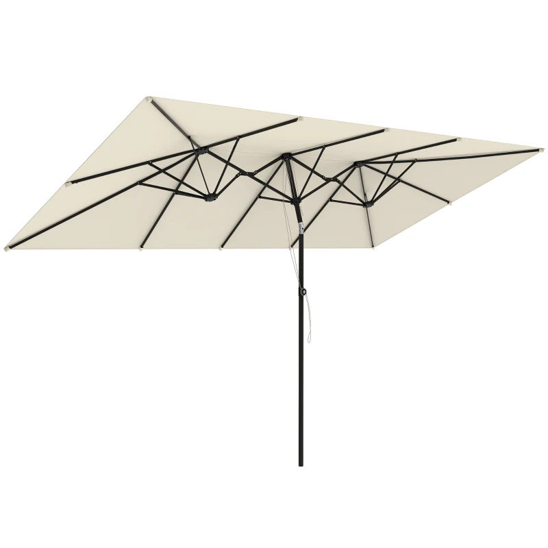 Outsunny Ombrellone Doppio Inclinabile e Regolabile con Cordicella, in Poliestere e Metallo, 150x295x170-214 cm, Crema