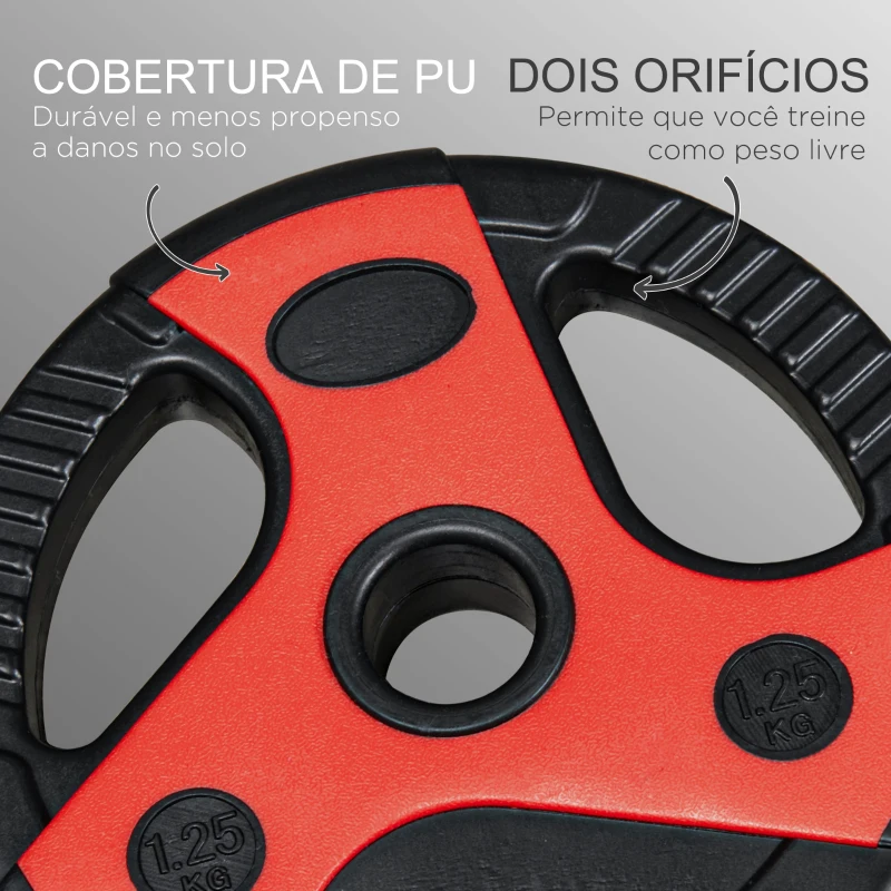 SPORTNOW Conjunto de Barra de Pesos com Discos Conjunto de Musculação com  Discos 1,25kg 2,5kg e 5kg 140x17x17cm Preto e Vermelho