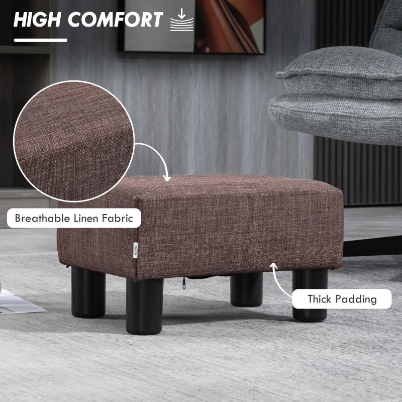 HOMCOM Linen Fabric Footstool Ottoman Cube w/ 4 Plastic Legs Dark Brown(m-4)