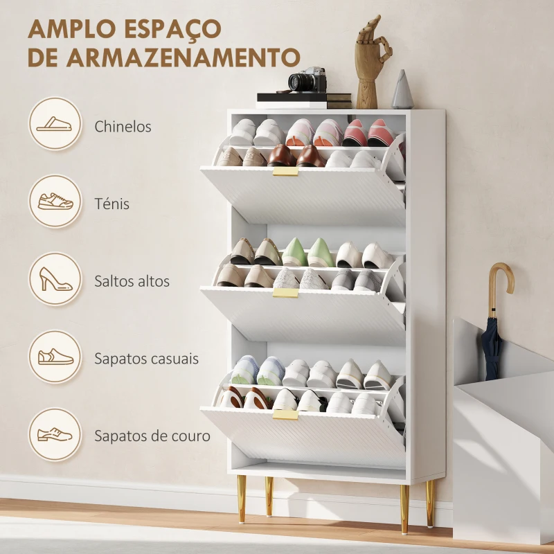 HOMCOM Sapateira Estreita Sapateira para Entrada com Prateleiras Ajustáveis para 18 Pares de Sapatos 60x24x128 cm Branco