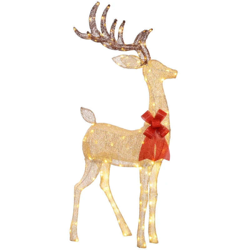 Outsunny Reno Luminoso de Natal Decoração de Natal com 137 LEDs Branco Quente Iluminação Natalícia 66x25x135 cm Dourado