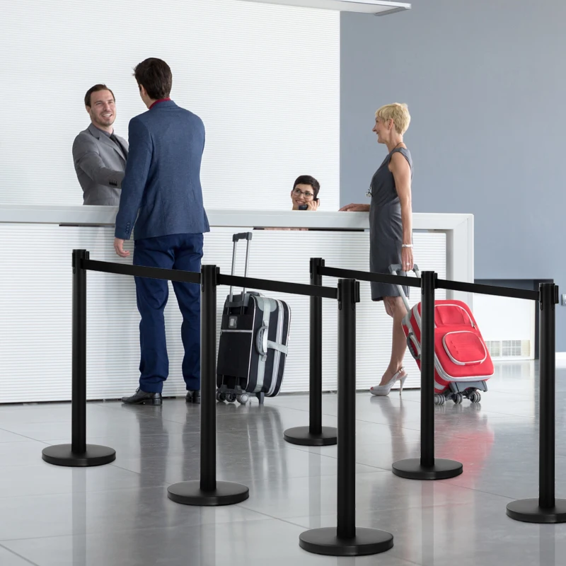 Outsunny Set 2 Colonnine Segnapercorso in Acciaio con Nastro Nero Allungabile, 200x32x90cm