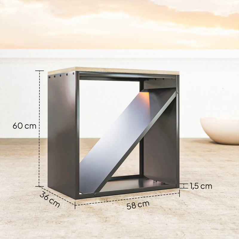 Outsunny 2-in-1 haardhoutrek voor binnen 58 x 36 x 60 cm verhoogd brandhoutrek met scheider metaal zwart(m-3)