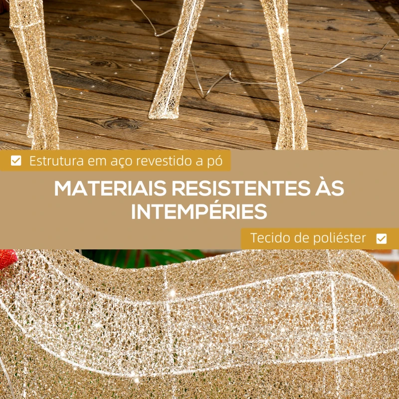 Outsunny Reno Luminoso de Natal Decoração de Natal com 137 LEDs Branco Quente Iluminação Natalícia 66x25x135 cm Dourado