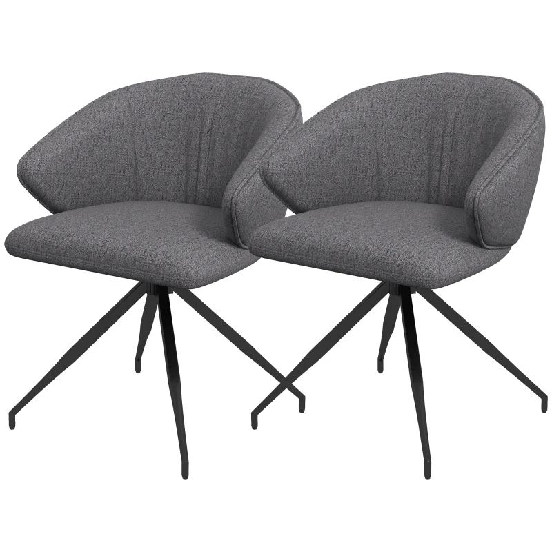 HOMCOM 2 Piece Dining Chairs, Modern Kitchen Chairs with Fabric Upholstery, Curved Back, Padded Seat and Steel Legs for Living Room, Bedroom, Dark Grey