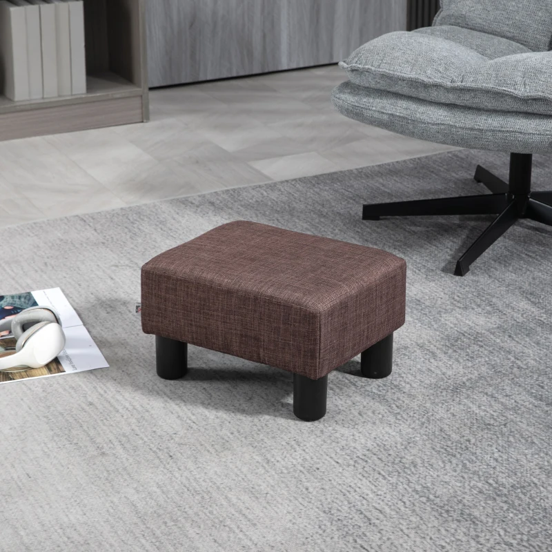 HOMCOM Linen Fabric Footstool Ottoman Cube w/ 4 Plastic Legs Dark Brown(m-10)