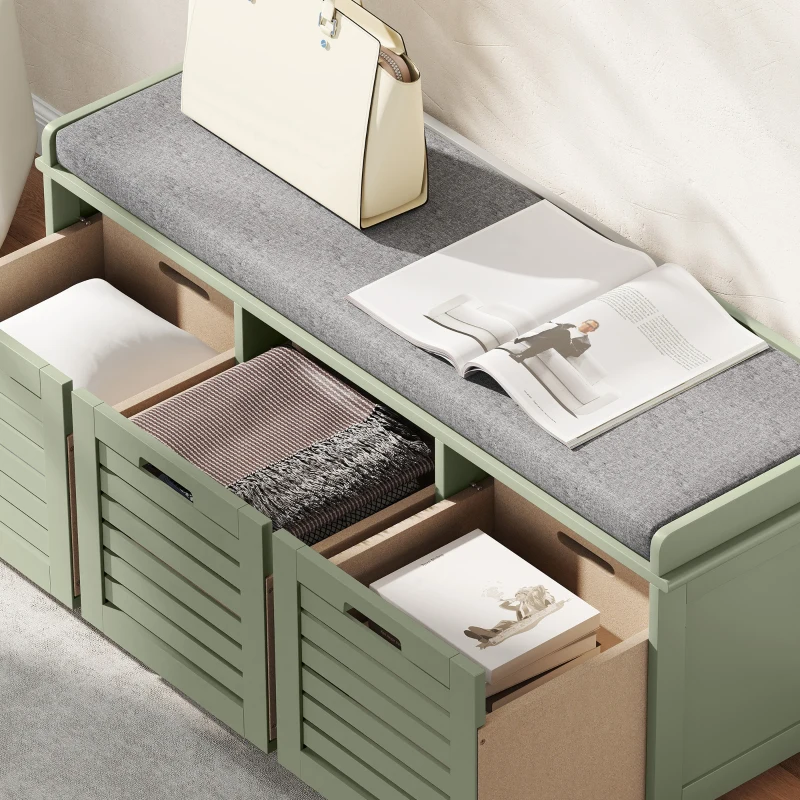 HOMCOM 3-Drawer Shoe Storage Bench - Green