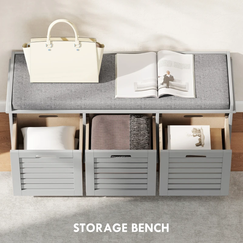 HOMCOM 3-Drawer Shoe Storage Bench - Grey
