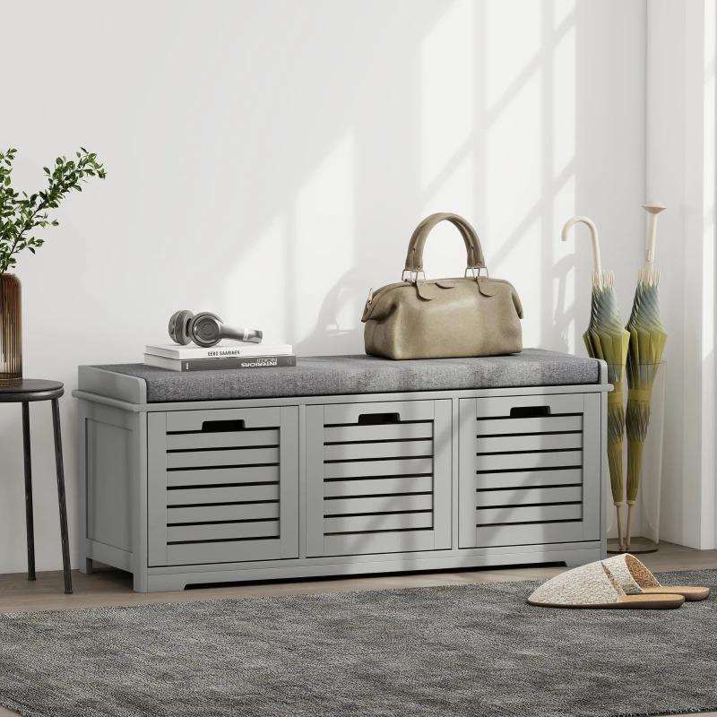 HOMCOM 3-Drawer Shoe Storage Bench - Grey