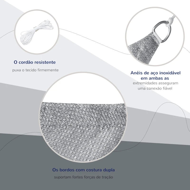 Outsunny Vela de Sombra Retangular 4x3 m Toldo Vela com Proteção UV Bolsa de Transporte Anéis de Aço Inoxidável e Cordas Cinza
