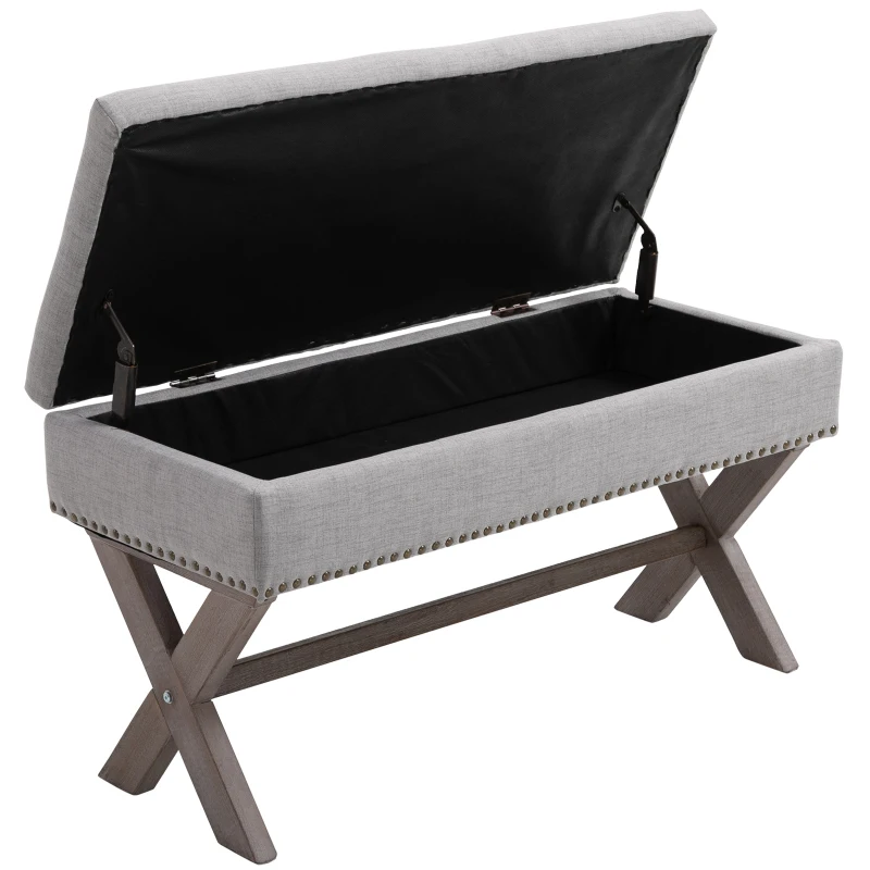 HOMCOM Storage Ottoman, Elegant Blanket Box with Bentwood Frame, Sponge Top, Footstool for Hallway, Entryway, Grey