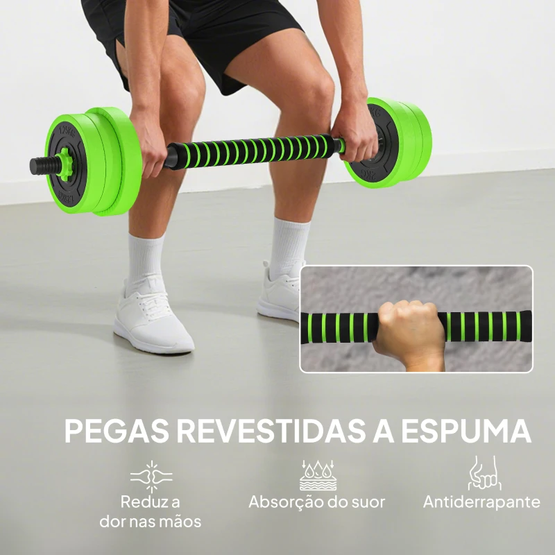 SPORTNOW Conjunto de Halteres 20kg 4 em 1 Conjunto de Pesos com Kettlebell Barra de Pesos para Treino de Força em Casa Ginásio Verde