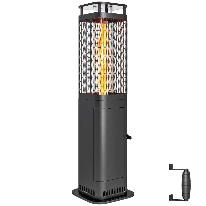 Outsunny Aquecedor de Pellets 6.86 KW com Tubo de Vidro Base Antiderrapante e Grelha Metálica Aquecedor de Pellets sem Fumo 26x26x95 cm Preto