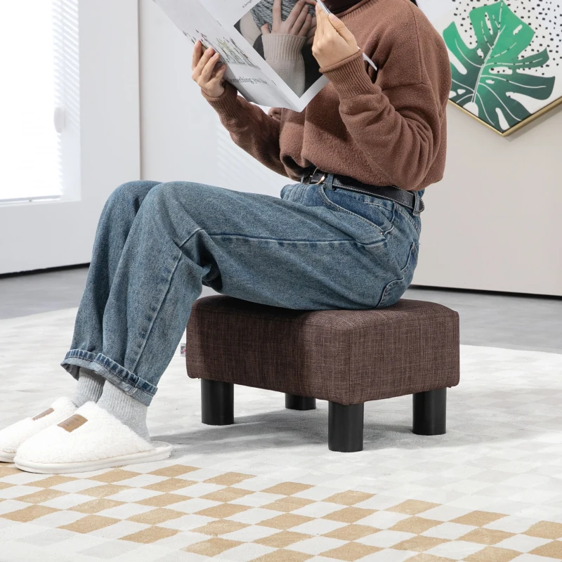 HOMCOM Linen Fabric Footstool Ottoman Cube w/ 4 Plastic Legs Dark Brown(m-7)
