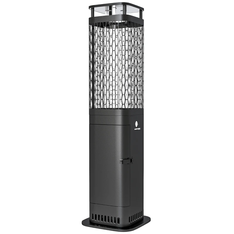 Outsunny Aquecedor de Pellets 6.86 KW com Tubo de Vidro Base Antiderrapante e Grelha Metálica Aquecedor de Pellets sem Fumo 26x26x95 cm Preto