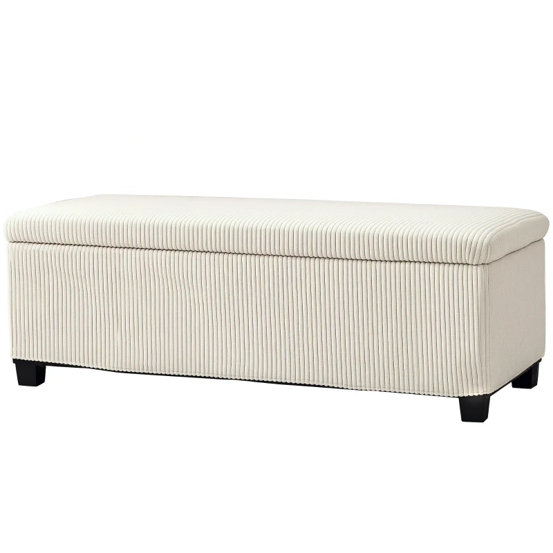 HOMCOM Banc de rangement bout de lit en velours côtelé avec couvercle, pour salon, chambre, entrée, 112 x 42 x 40 cm, beige