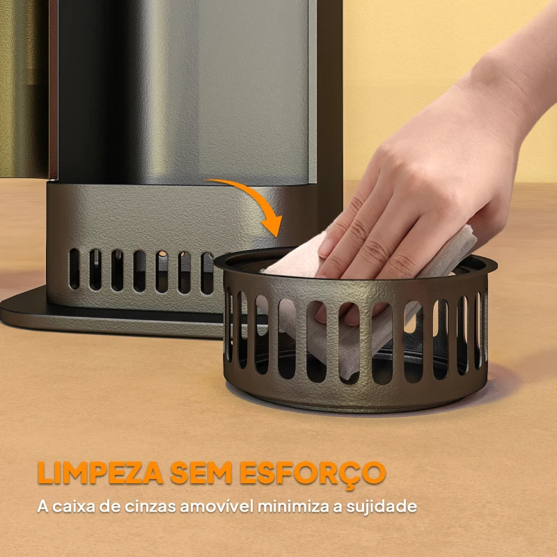 Outsunny Aquecedor de Pellets 6.86 KW com Tubo de Vidro Base Antiderrapante e Grelha Metálica Aquecedor de Pellets sem Fumo 26x26x95 cm Preto