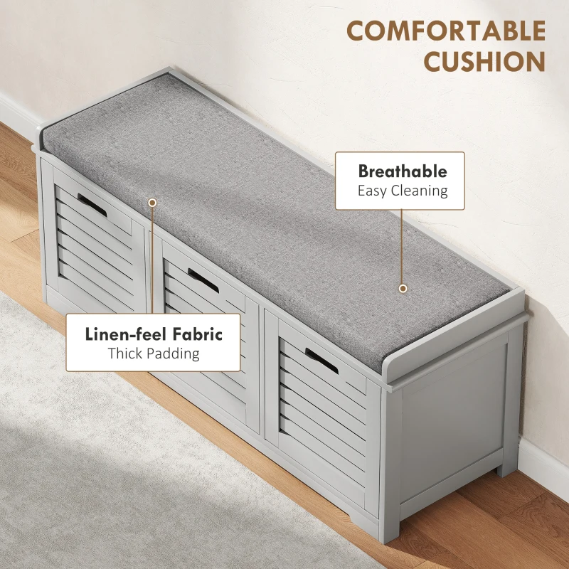 HOMCOM 3-Drawer Shoe Storage Bench - Grey