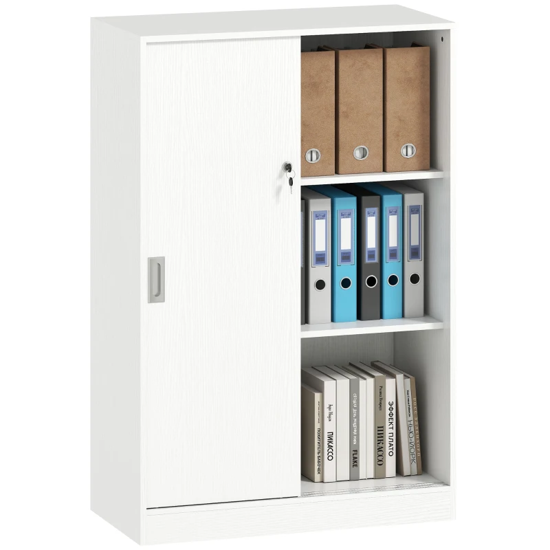 HOMCOM Armario de Oficina Práctico con 2 Puertas Correderas Llaves y 3 Estantes para Despacho Estudio 80x40x120 cm Blanco