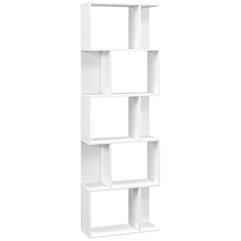 HOMCOM Mobile Libreria in Legno a 5 Ripiani con Divisorio, 60x24x184.5 cm, Bianco