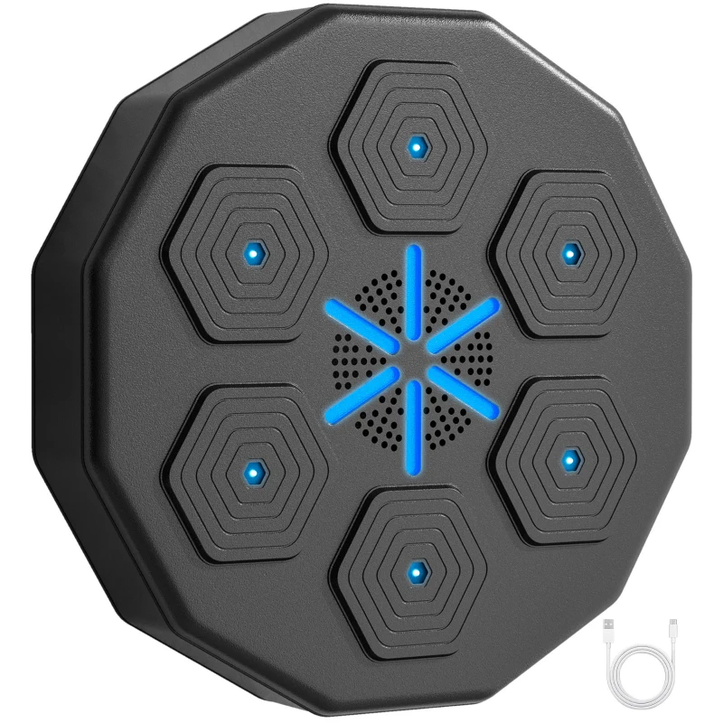 SPORTNOW Macchina da Boxe Musicale a Parete, con Connessione Bluetooth e Luci Blu, 40x40 cm, Nero